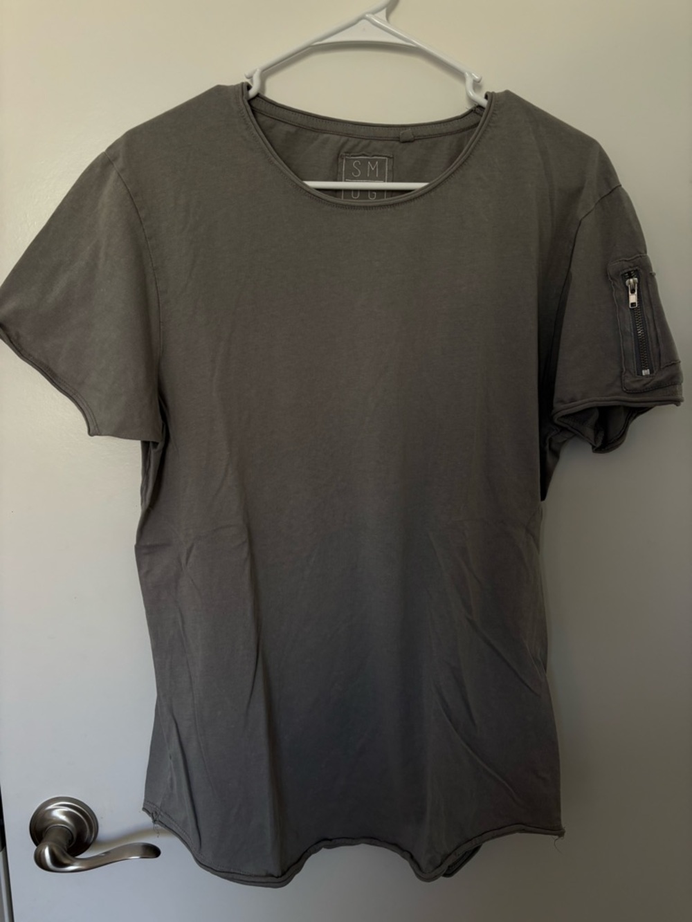 Smog Mens Grey T-Shirt with Zipper Design